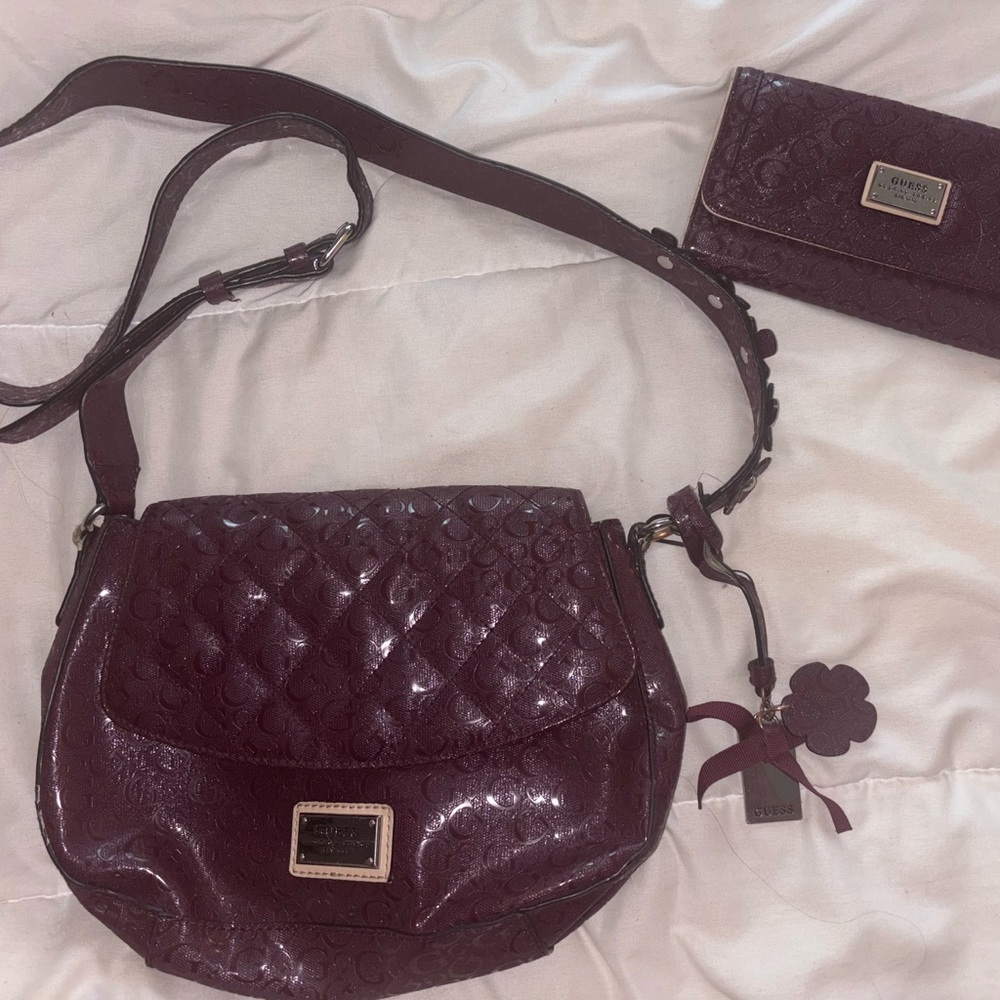 Guess Deep Burgundy Crossbody Bag and Wallet
